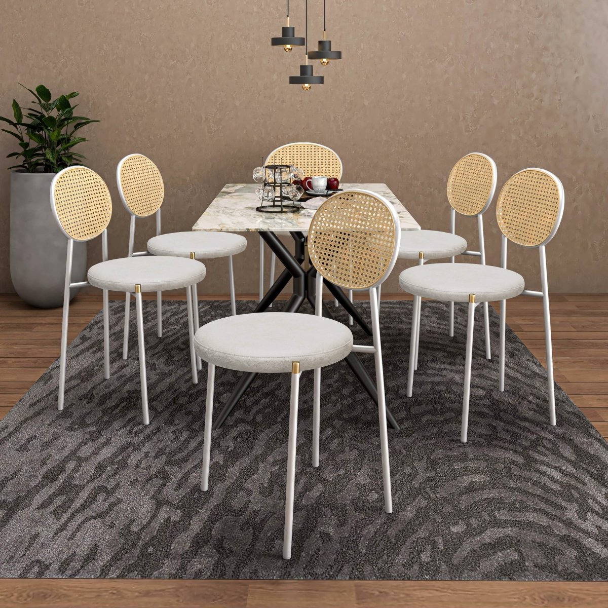 Euston Modern Upholstered Dining Chair with Round Wicker/Velvet Back Style