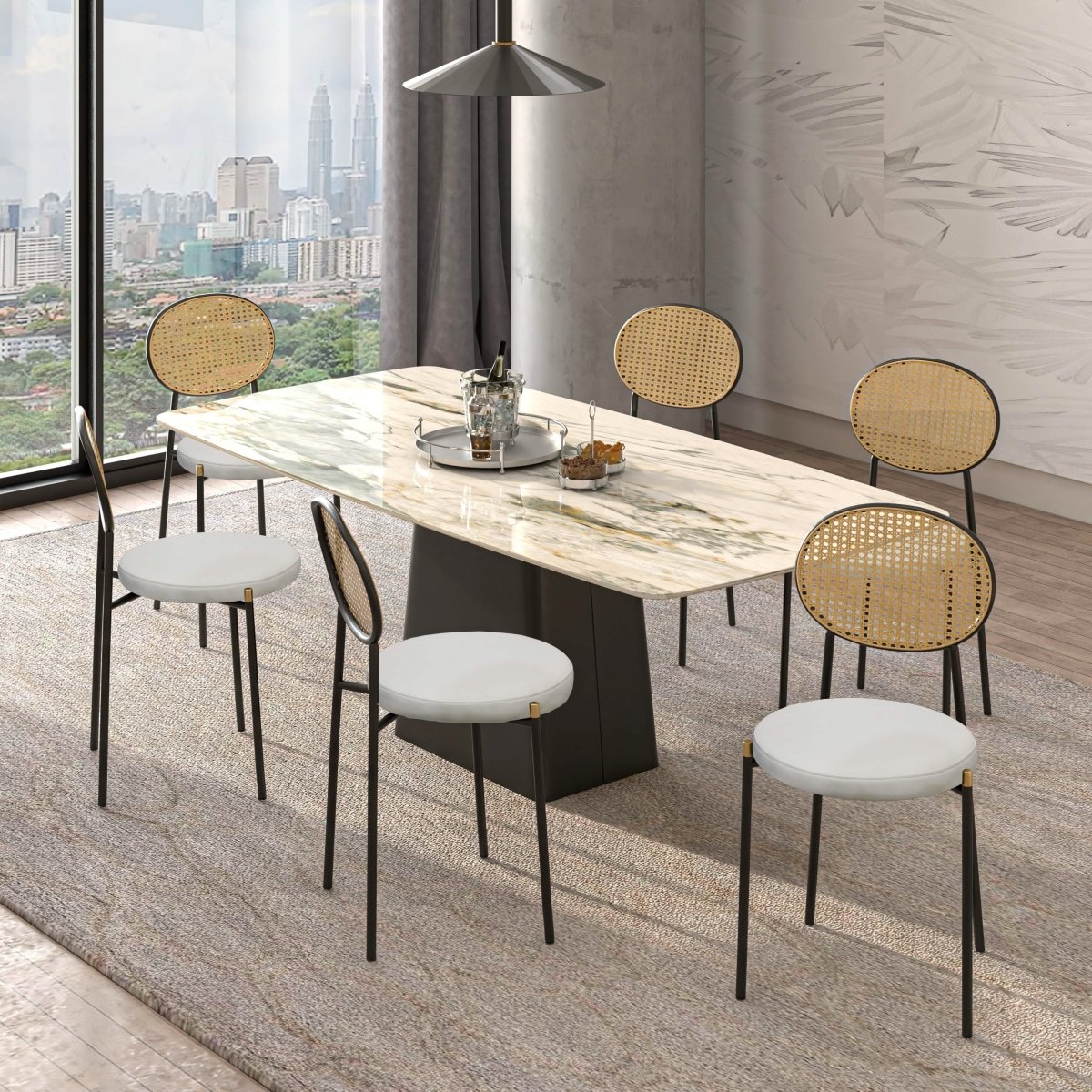 Euston Modern Upholstered Dining Chair with Round Wicker/Velvet Back Style