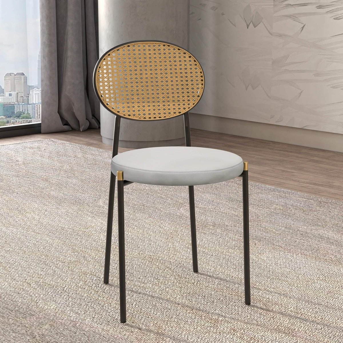 Euston Modern Upholstered Dining Chair with Round Wicker/Velvet Back Style