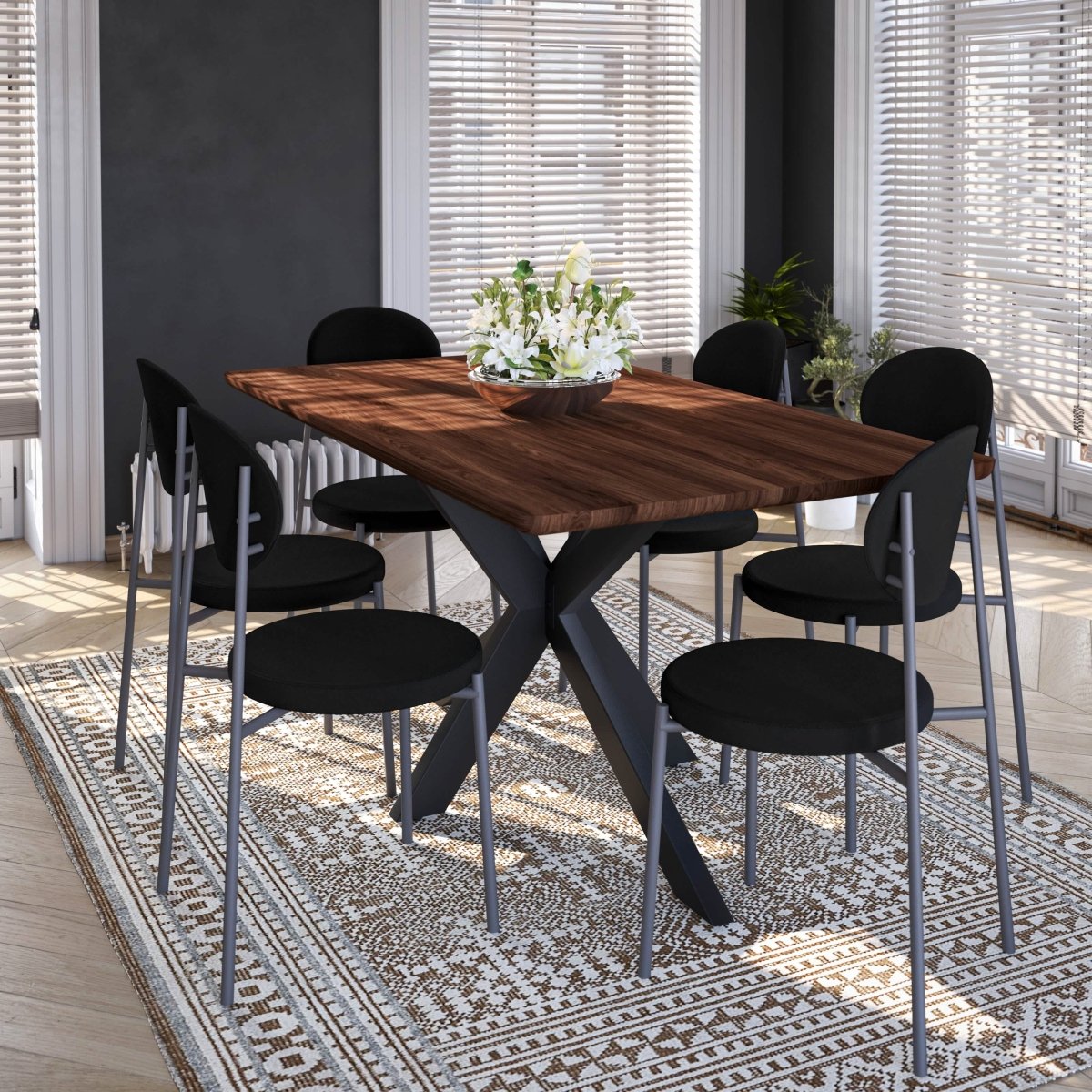 Euston Modern Upholstered Dining Chair with Round Wicker/Velvet Back Style