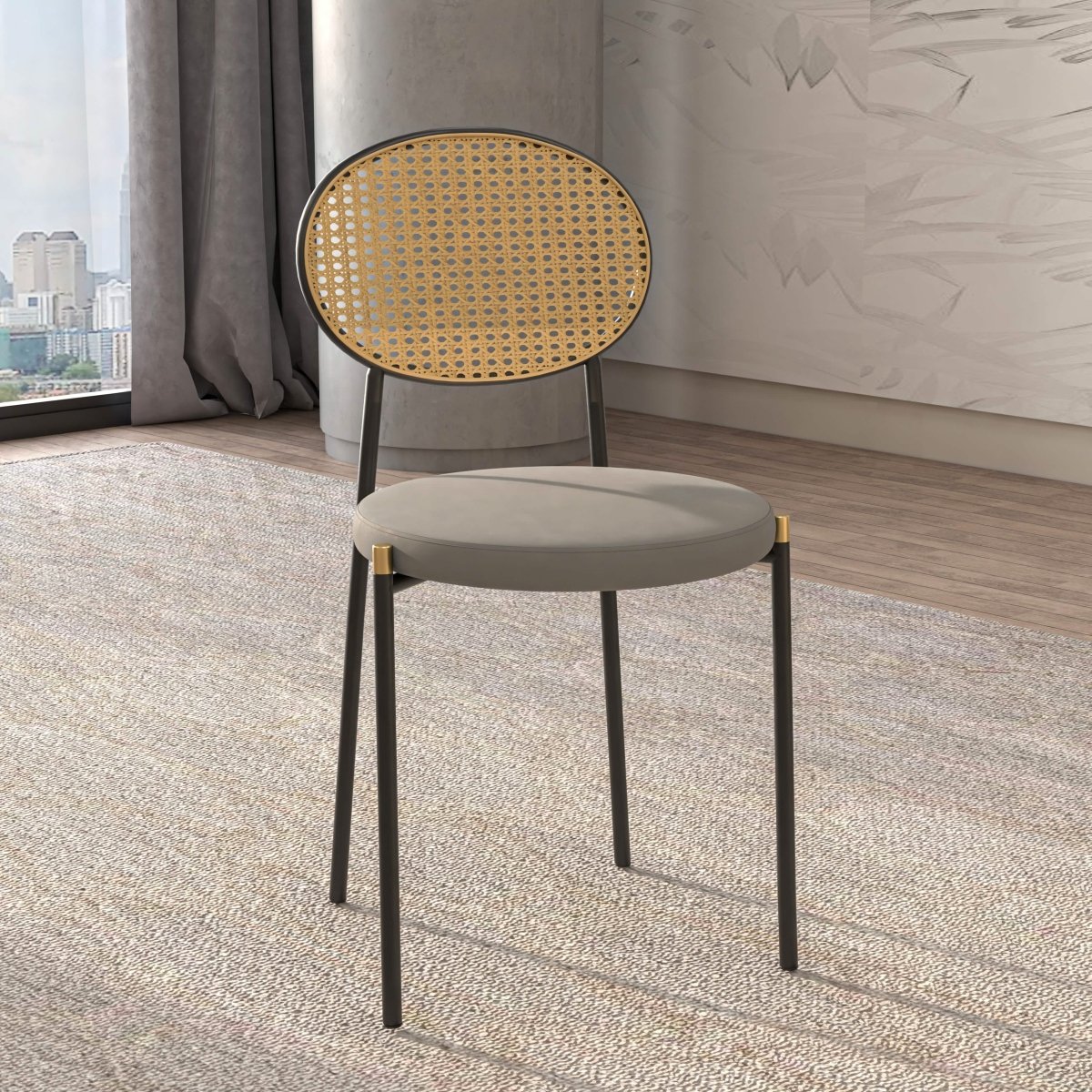 Euston Modern Upholstered Dining Chair with Round Wicker/Velvet Back Style