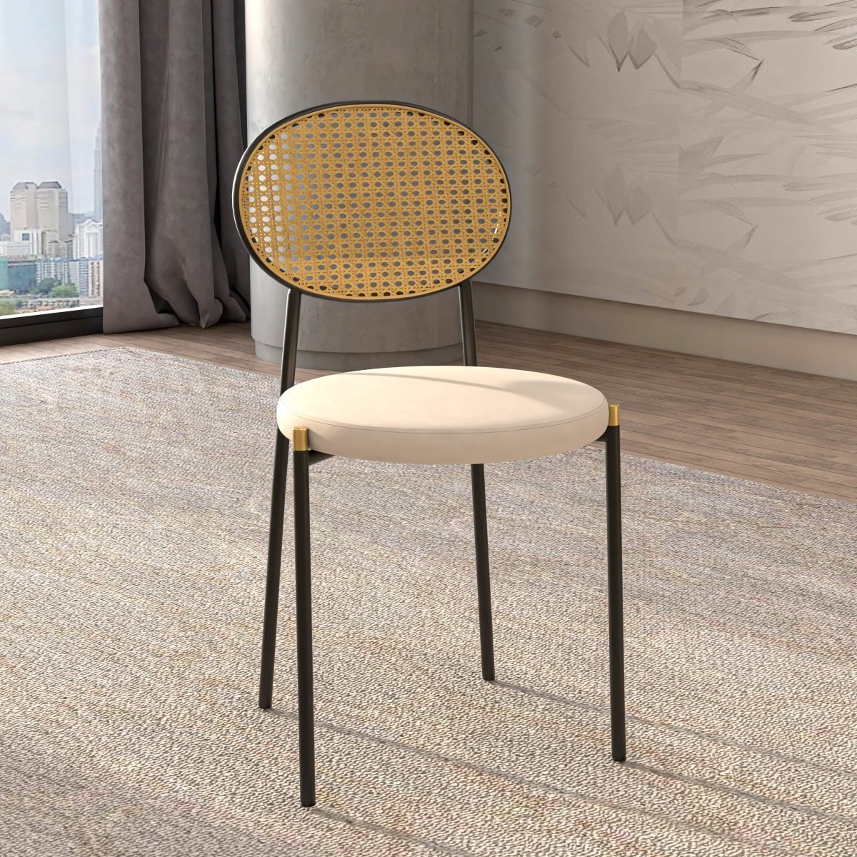 Euston Modern Upholstered Dining Chair with Round Wicker/Velvet Back Style