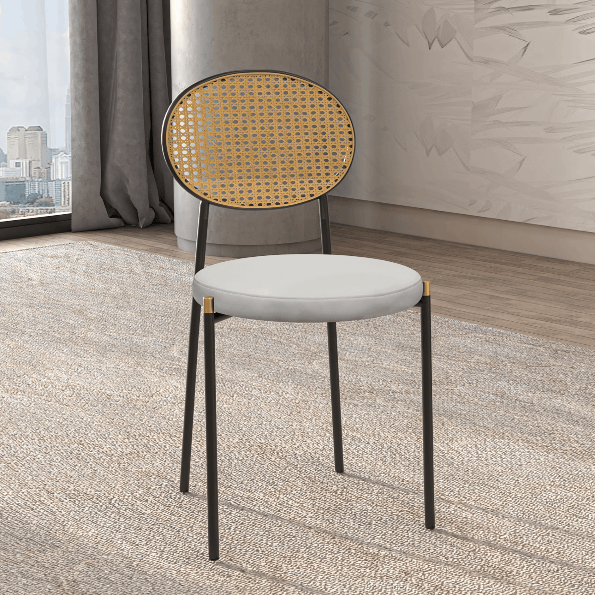 Euston Modern Wicker Dining Chair with Round Velvet Seat Set of 4