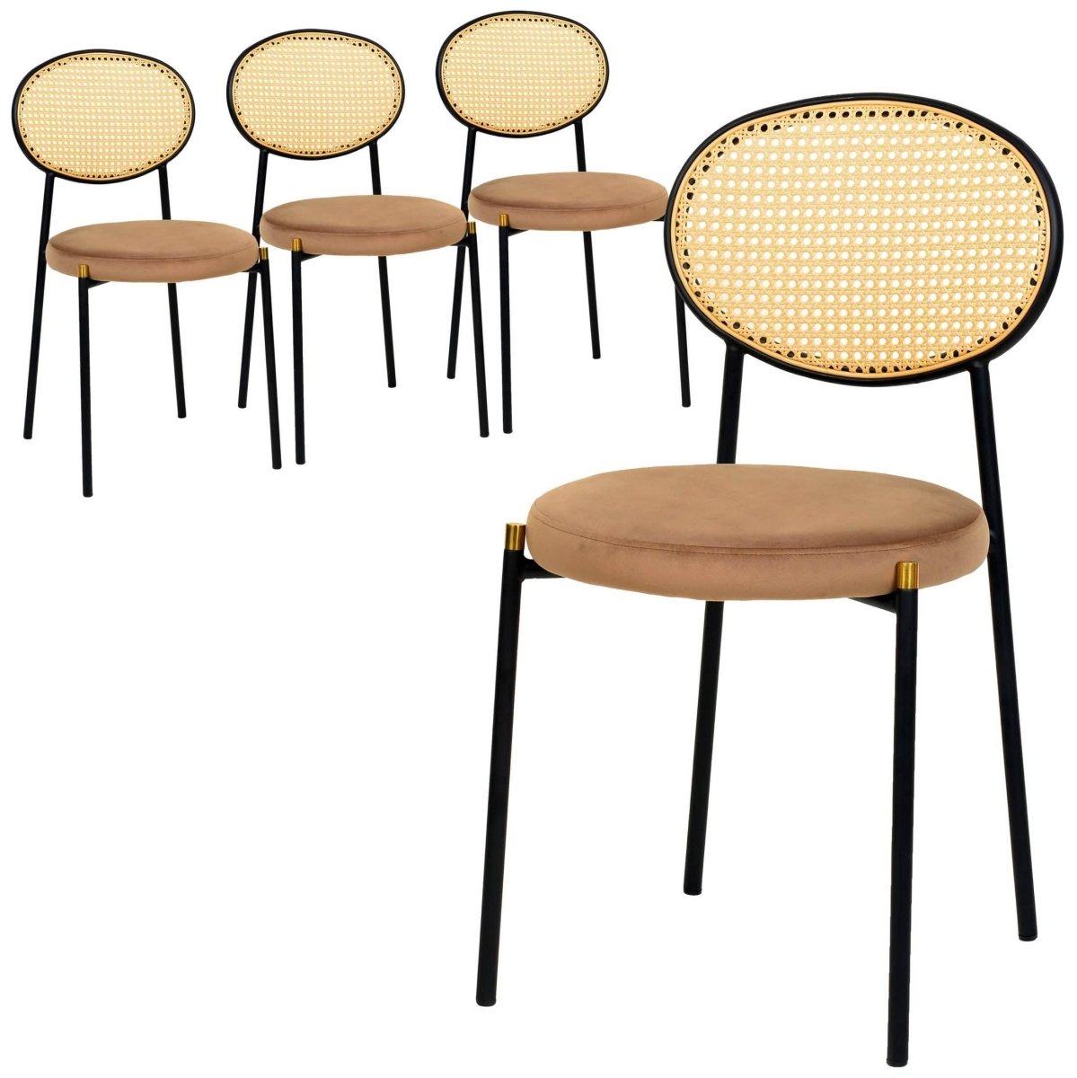 Euston Modern Wicker Dining Chair with Round Velvet Seat Set of 4
