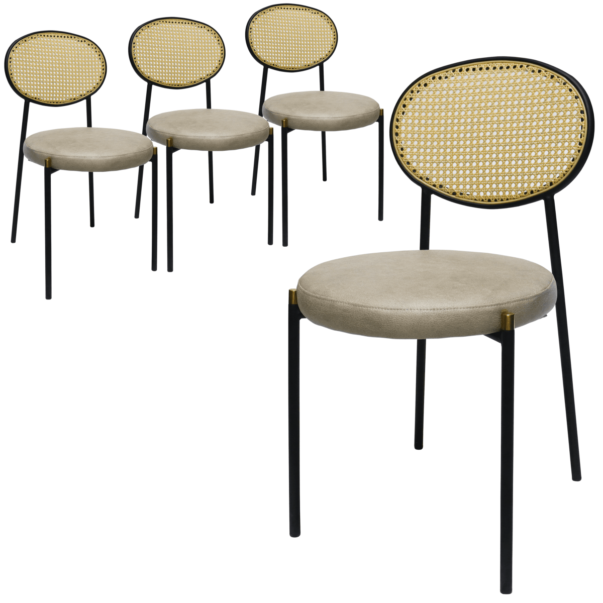 Euston Modern Wicker Dining Chair with Round Velvet Seat Set of 4