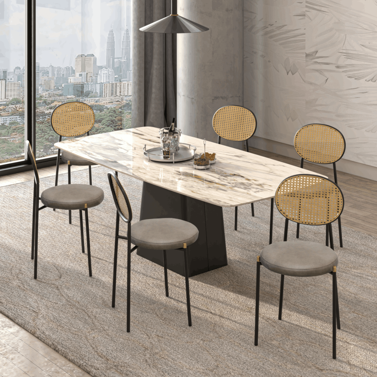 Euston Modern Wicker Dining Chair with Round Velvet Seat Set of 4