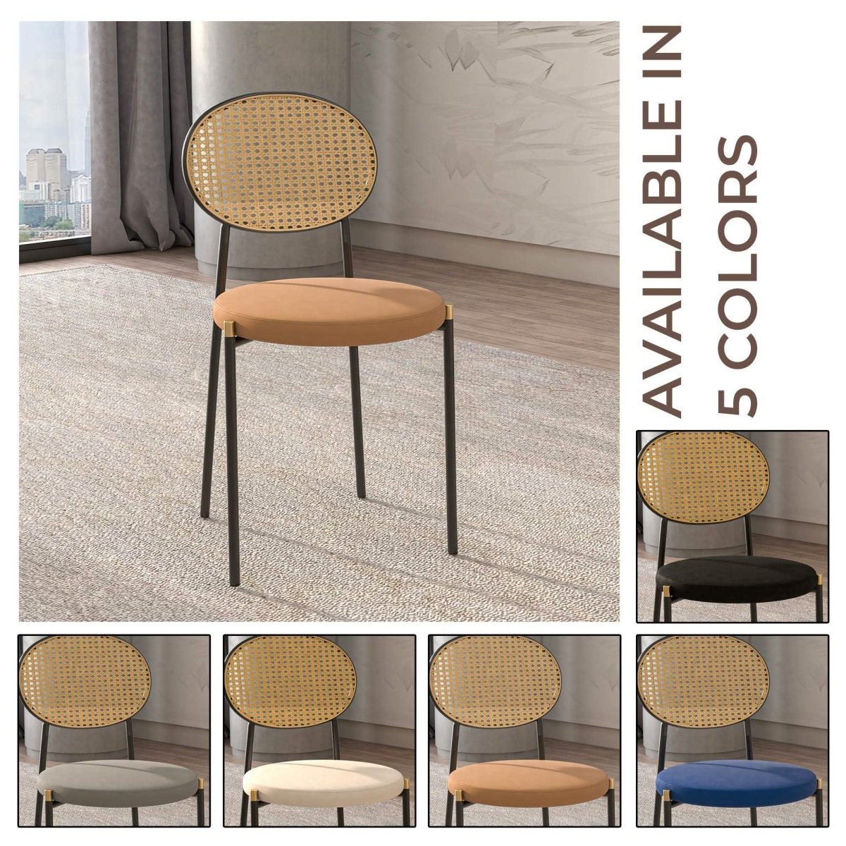 Euston Modern Wicker Dining Chair with Round Velvet Seat Set of 4