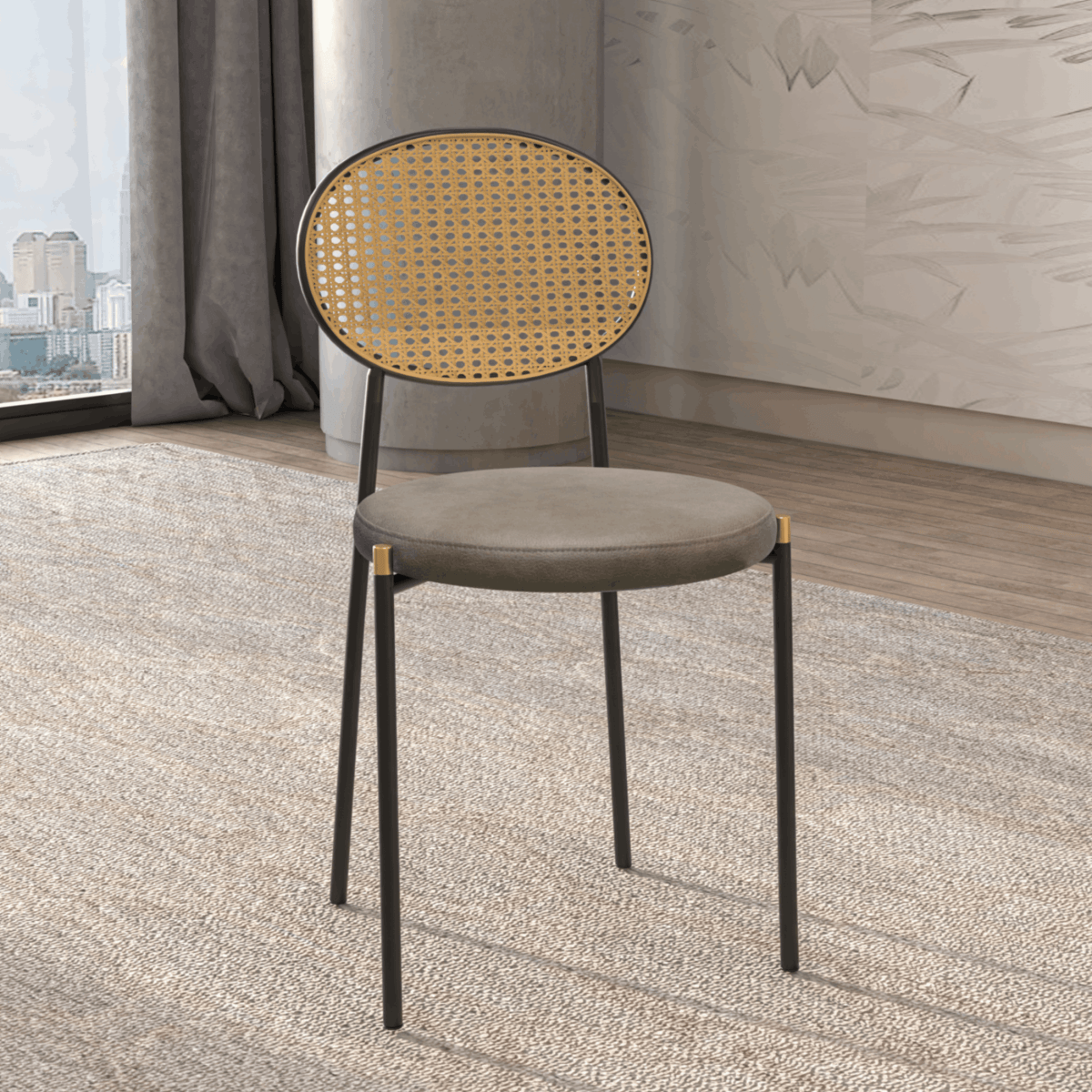 Euston Modern Wicker Dining Chair with Round Velvet Seat Set of 4