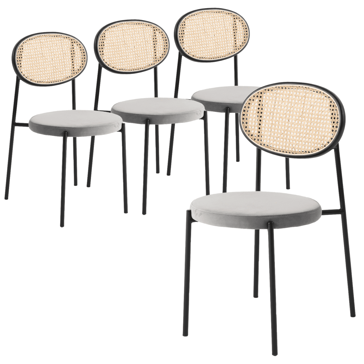 Euston Modern Wicker Dining Chair with Round Velvet Seat Set of 4