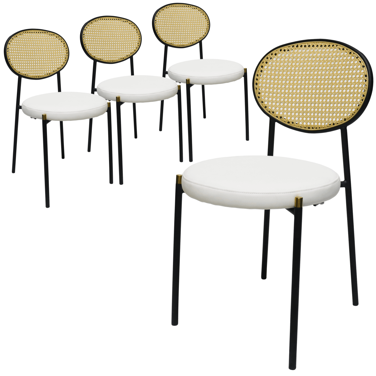 Euston Modern Wicker Dining Chair with Round Velvet Seat Set of 4