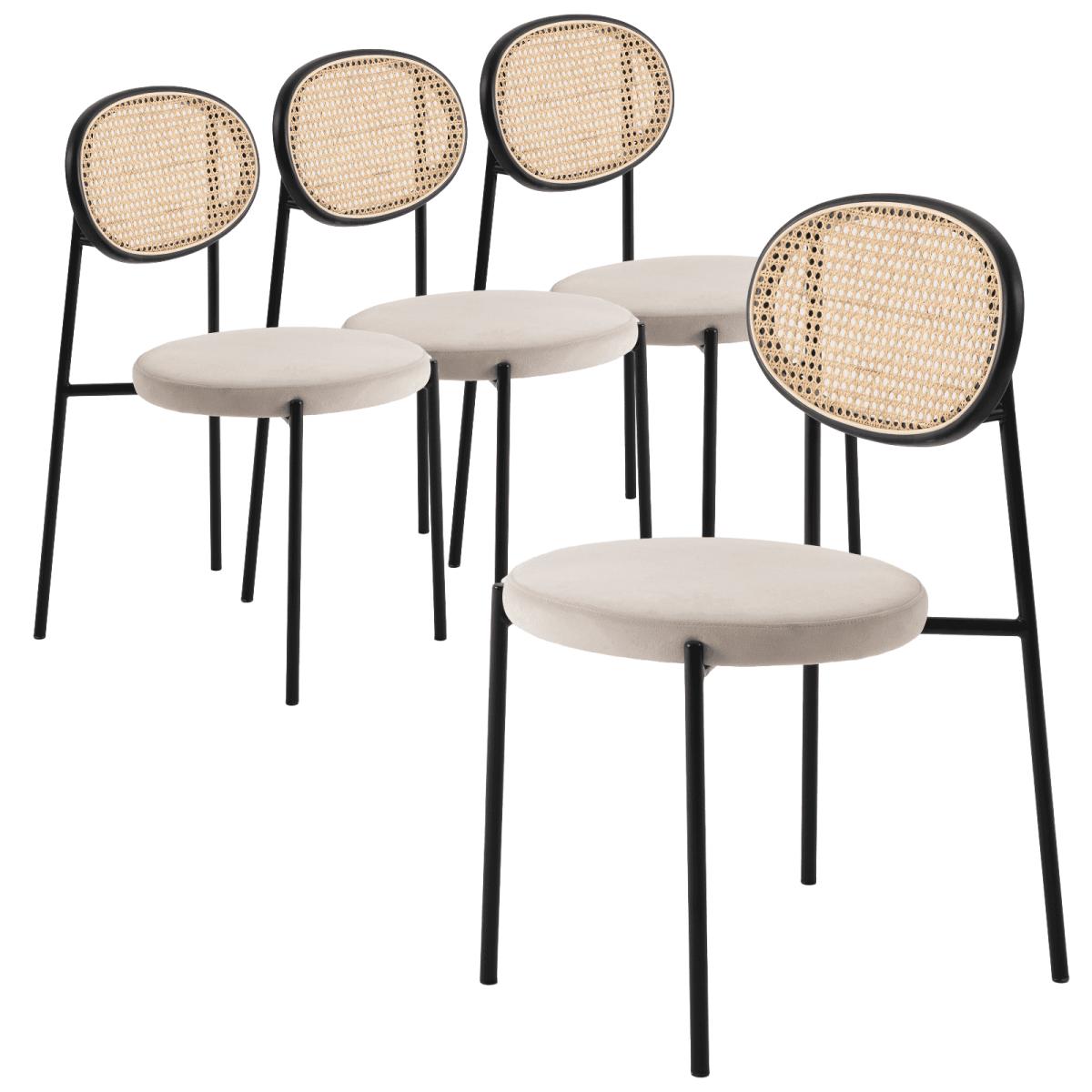 Euston Modern Wicker Dining Chair with Round Velvet Seat Set of 4