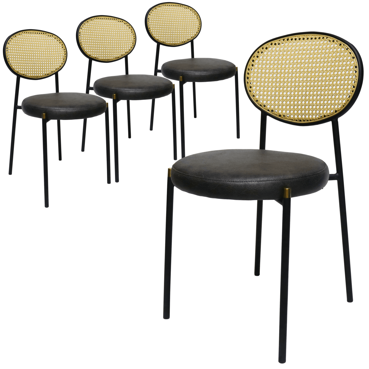 Euston Modern Wicker Dining Chair with Round Velvet Seat Set of 4