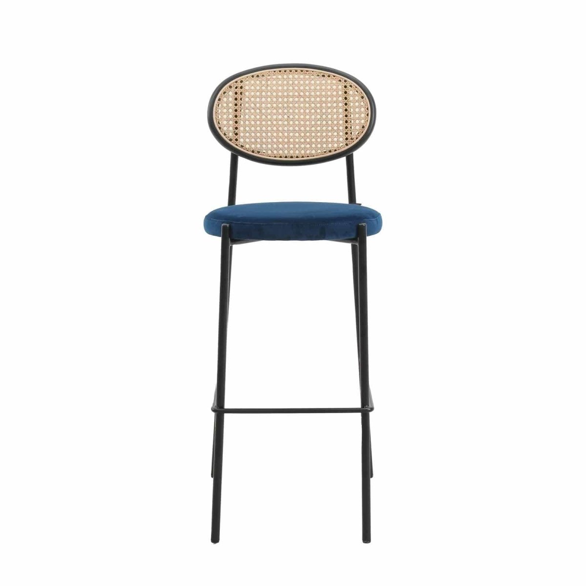 Euston Wicker Bar Stool with Black Powder Coated Steel Frame and Footrest, Set of 2