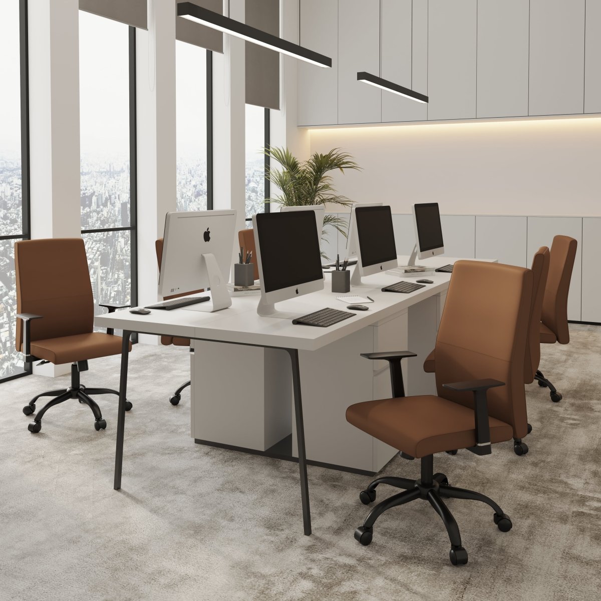 Evander Leather Office Chair in Aluminum with Adjustable Height and Swivel