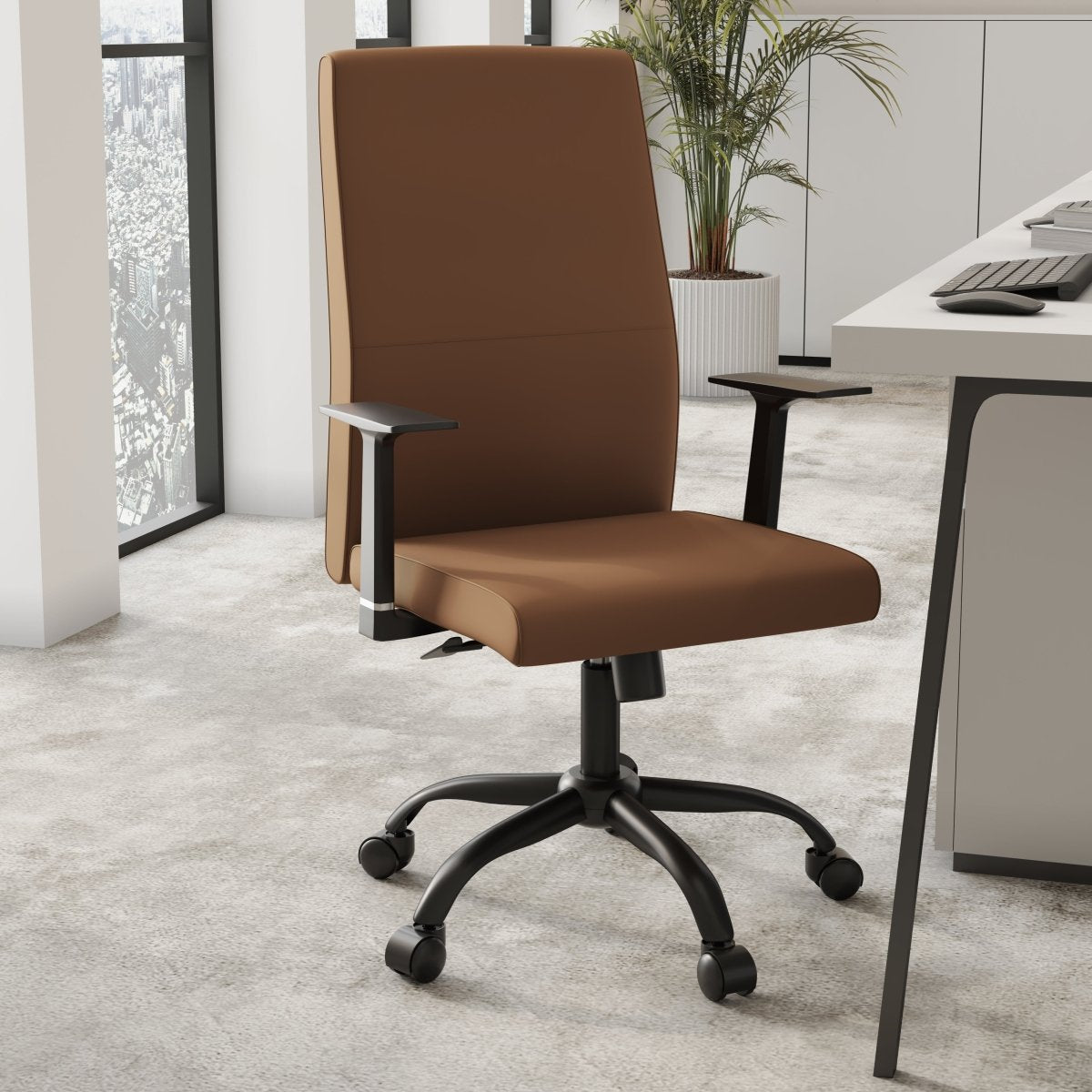 Evander Leather Office Chair in Aluminum with Adjustable Height and Swivel