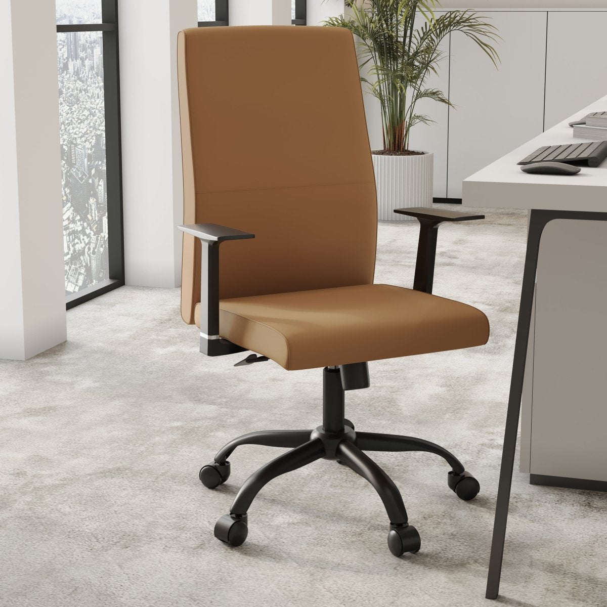 Evander Leather Office Chair in Aluminum with Adjustable Height and Swivel