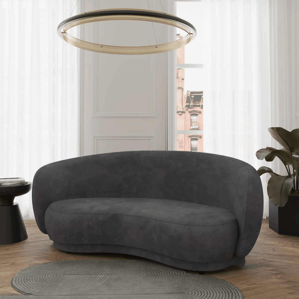 Faze 3 - Seater Velvet Sofa with Curved Backrest and Pine Wood Base