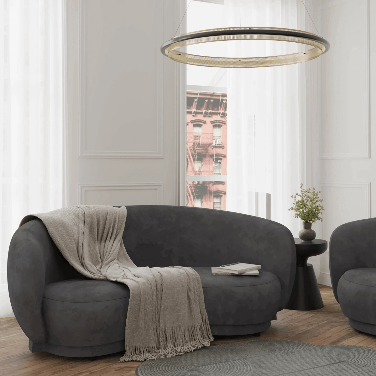 Faze 3 - Seater Velvet Sofa with Curved Backrest and Pine Wood Base