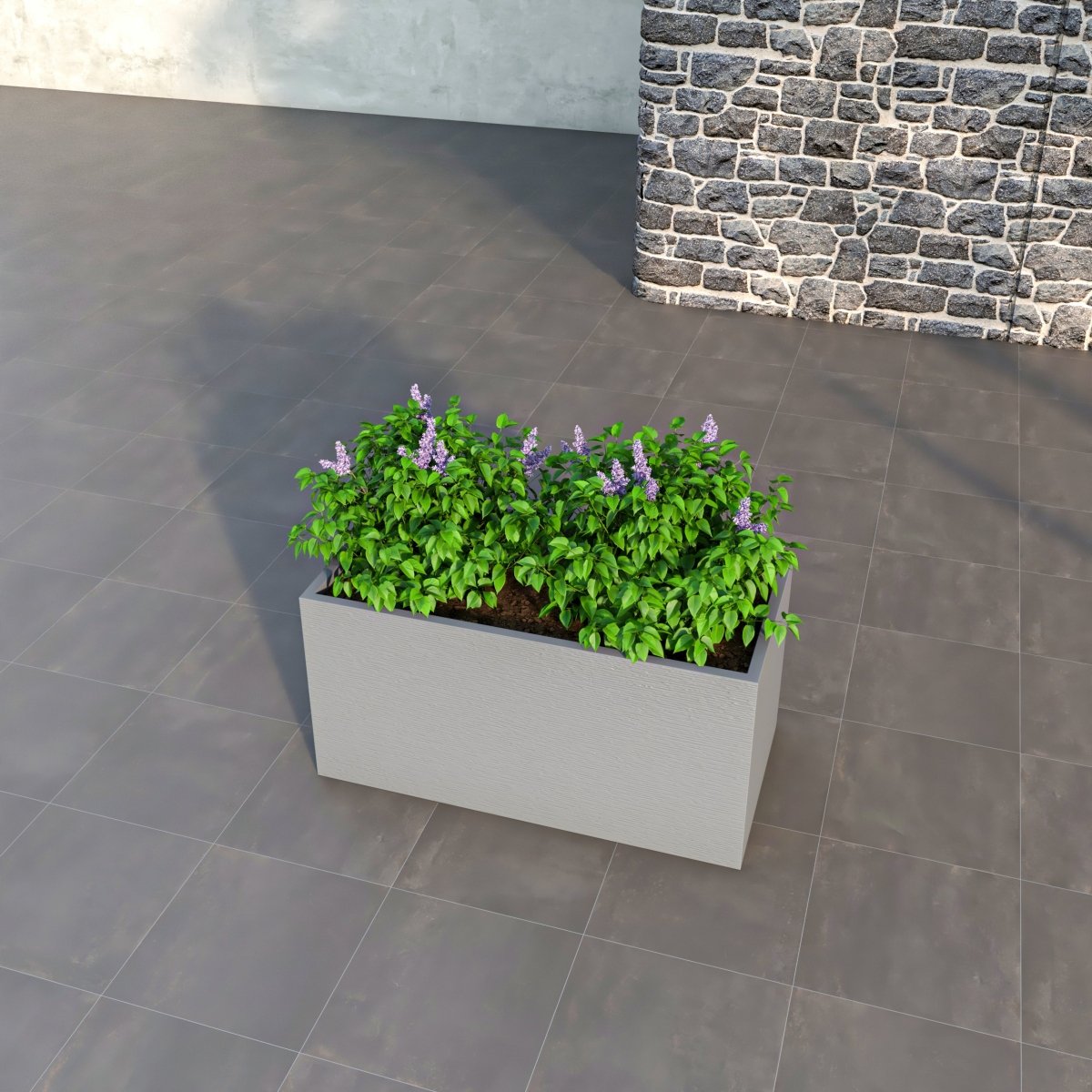 Flora Modern Rectangular Planter Pot in Fiberstone and Clay Weather Resistant Design in Grey