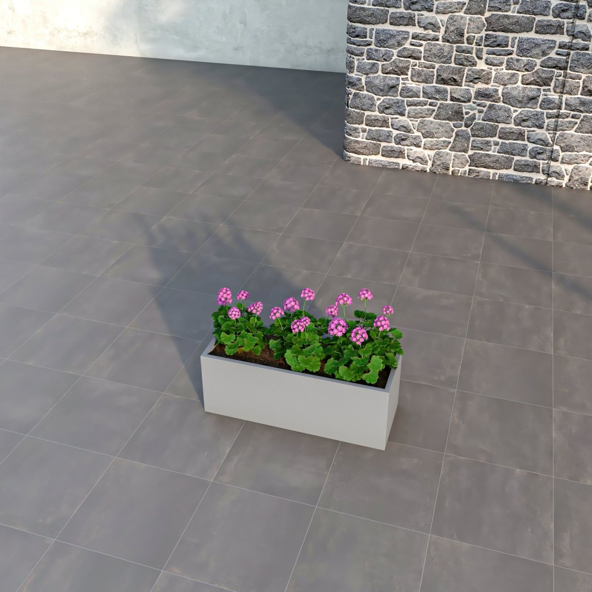 Flora Modern Rectangular Planter Pot in Fiberstone and Clay Weather Resistant Design in Grey