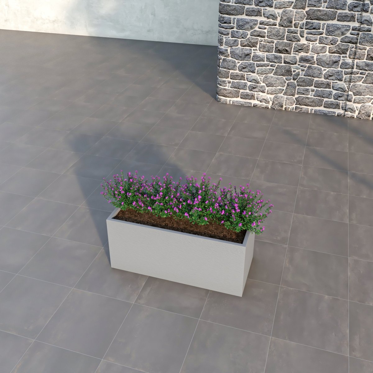 Flora Modern Rectangular Planter Pot in Fiberstone and Clay Weather Resistant Design in Grey