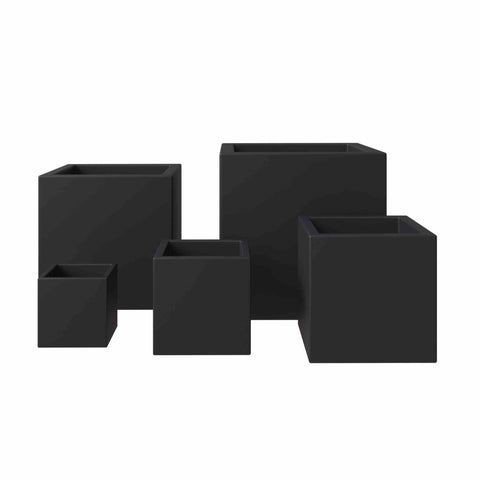Fern 5-Piece Modern Fiberstone and MGO Clay Square Planter Set for Indoor and Outdoor