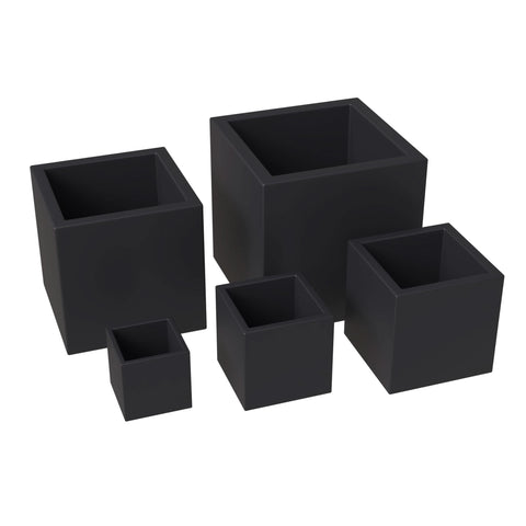 Fern 5-Piece Modern Fiberstone and MGO Clay Square Planter Set for Indoor and Outdoor