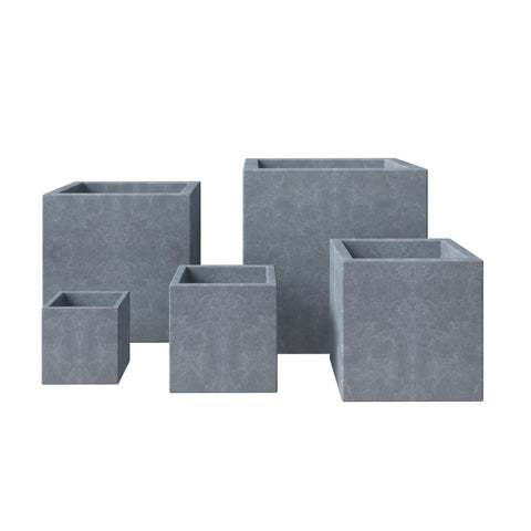 Fern 5-Piece Modern Fiberstone and MGO Clay Square Planter Set for Indoor and Outdoor