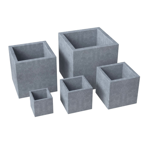 Fern 5-Piece Modern Fiberstone and MGO Clay Square Planter Set for Indoor and Outdoor