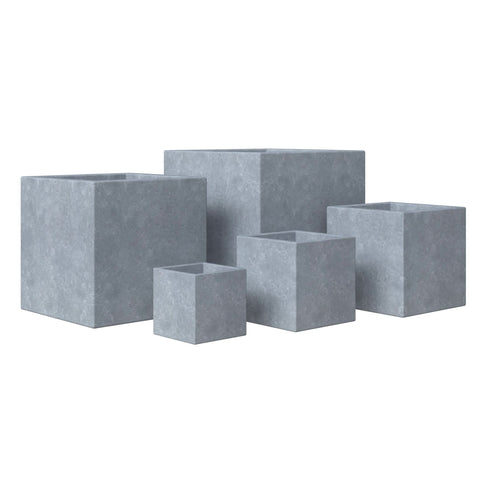 Fern 5-Piece Modern Fiberstone and MGO Clay Square Planter Set for Indoor and Outdoor