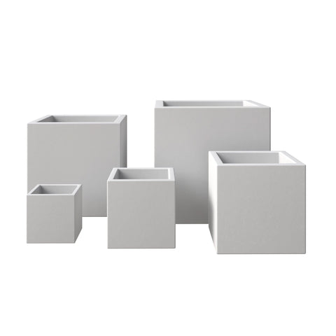 Fern 5-Piece Modern Fiberstone and MGO Clay Square Planter Set for Indoor and Outdoor