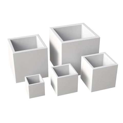 Fern 5-Piece Modern Fiberstone and MGO Clay Square Planter Set for Indoor and Outdoor