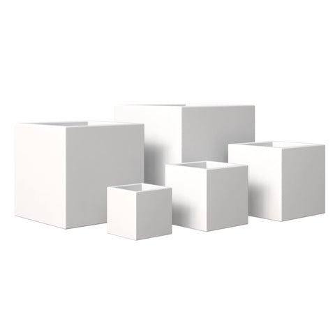 Fern 5-Piece Modern Fiberstone and MGO Clay Square Planter Set for Indoor and Outdoor