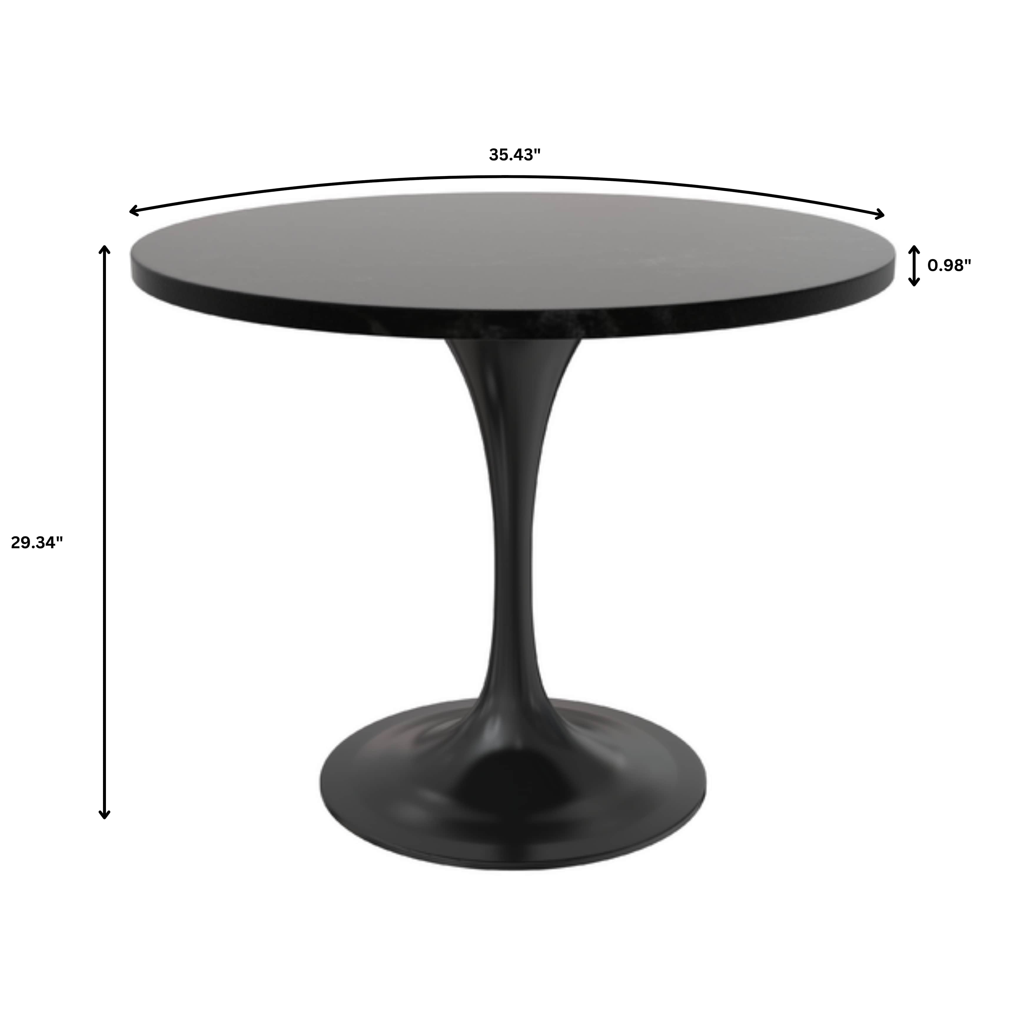 Verve 5-Piece Dining Set with 36" Round Dining Table in Black MDF Top and 4 Dining Chairs Upholstered in Velvet/LeatherThis 5-piece dining set includes a stylish 36" round table with a sleek black MDF top and 4 comfortable dining chairs upholstered in a l
