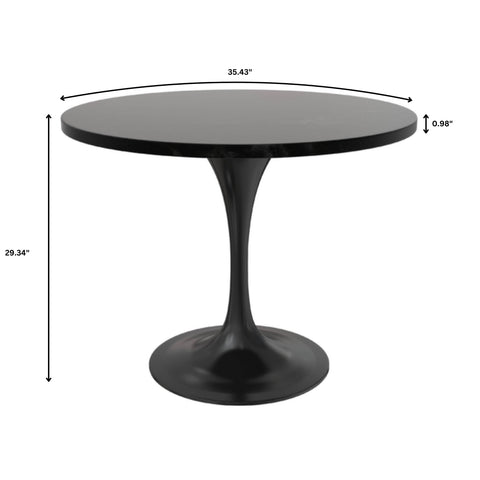 Verve 5-Piece Dining Set with 36" Round Dining Table in Black MDF Top and 4 Dining Chairs Upholstered in Velvet/LeatherThis 5-piece dining set includes a stylish 36" round table with a sleek black MDF top and 4 comfortable dining chairs upholstered in a l