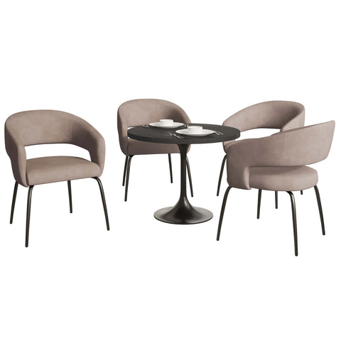 Verve 5-Piece Dining Set with 36" Round Dining Table in Black MDF Top and 4 Dining Chairs Upholstered in Velvet/LeatherThis 5-piece dining set includes a stylish 36" round table with a sleek black MDF top and 4 comfortable dining chairs upholstered in a l