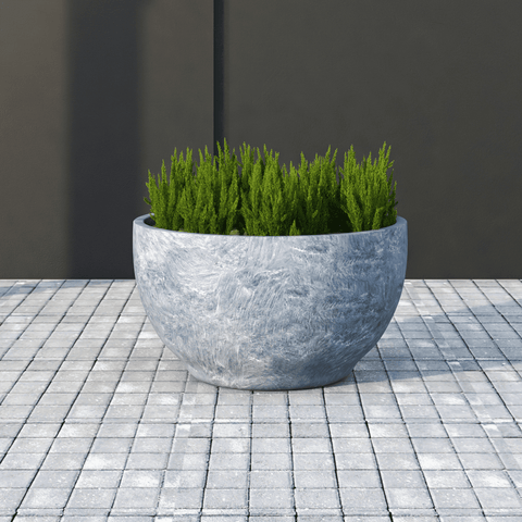 LeisureMod Grove Modern Fiberstone Round Planter Weather Resistant Design Plant Pot