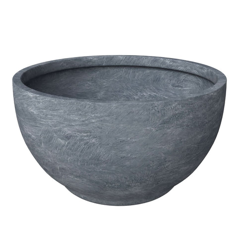 LeisureMod Grove Modern Fiberstone Round Planter Weather Resistant Design Plant Pot