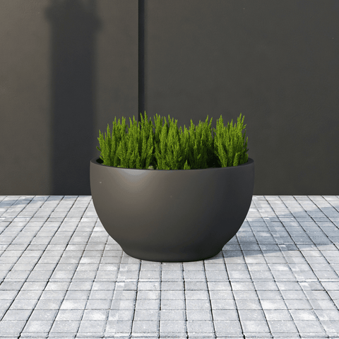 LeisureMod Grove Modern Fiberstone Round Planter Weather Resistant Design Plant Pot