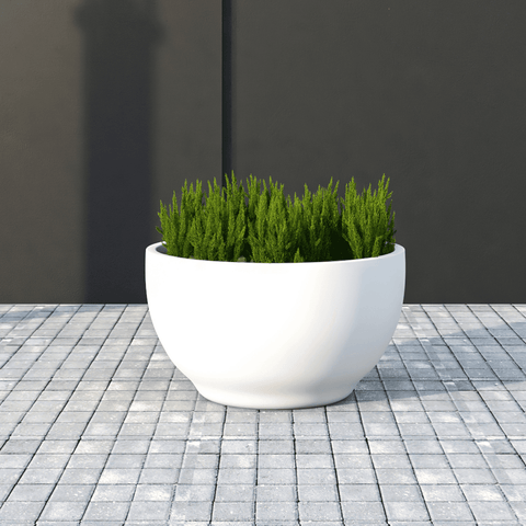 LeisureMod Grove Modern Fiberstone Round Planter Weather Resistant Design Plant Pot