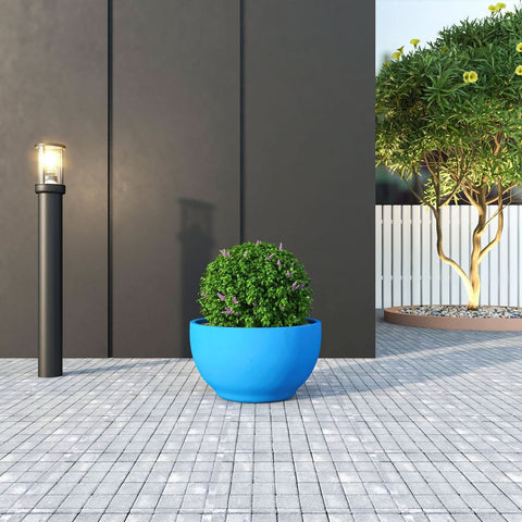 LeisureMod Grove Modern Fiberstone Round Planter Weather Resistant Design Plant Pot