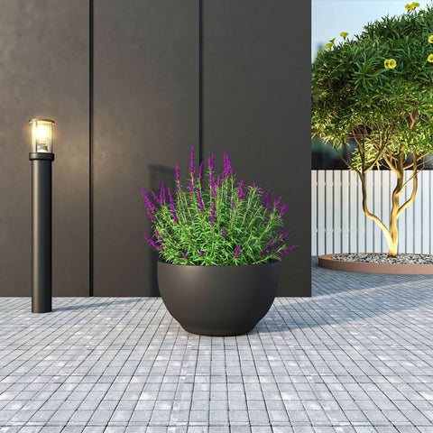 Grove Modern Fiberstone Round Planter Weather Resistant Design Plant Pot