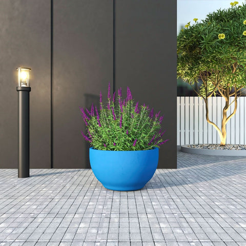 LeisureMod Grove Modern Fiberstone Round Planter Weather Resistant Design Plant Pot