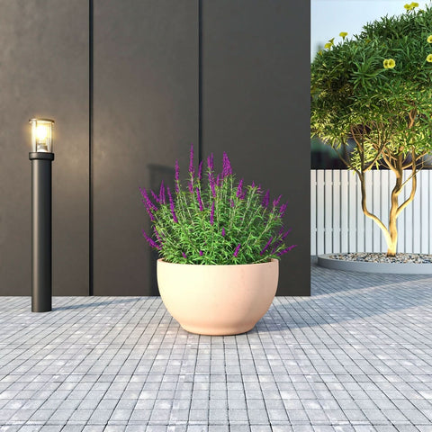 Grove Modern Fiberstone Round Planter Weather Resistant Design Plant Pot