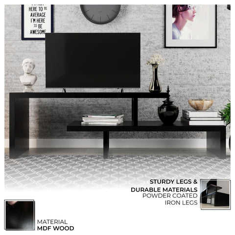 Orford Mid-Century Modern TV Stand with MDF Shelves and Powder Coated Iron Legs for Living Room