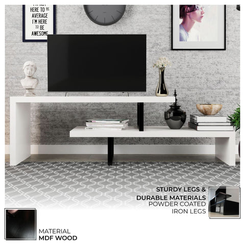 Orford Mid-Century Modern TV Stand with MDF Shelves and Powder Coated Iron Legs for Living Room
