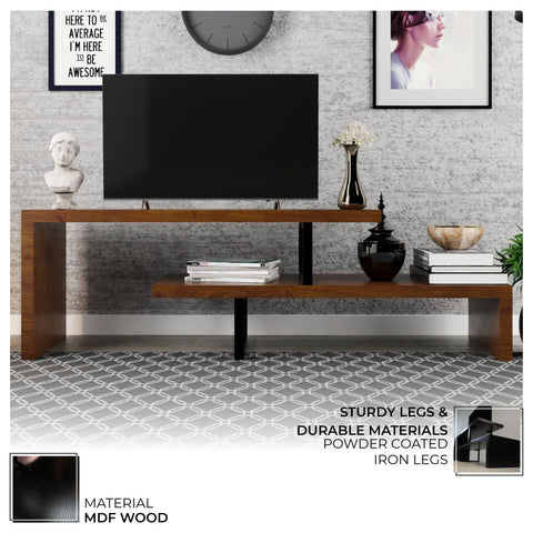 Orford Mid-Century Modern TV Stand with MDF Shelves and Powder Coated Iron Legs for Living Room