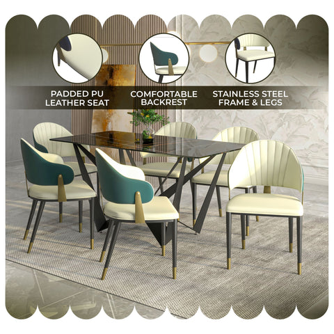 LeisureMod Aria Upholstered Leather Modern Dining Chair with Metal Legs  for Dining Room and Kitchen