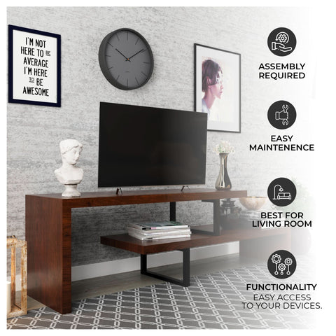 Orford Mid-Century Modern TV Stand with MDF Shelves and Powder Coated Iron Legs for Living Room