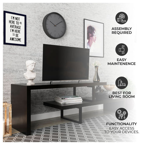 Orford Mid-Century Modern TV Stand with MDF Shelves and Powder Coated Iron Legs for Living Room